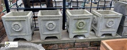 4 reconstituted stone Planters, on bracket feet with rose decoration, circa late 1900s, 14in high