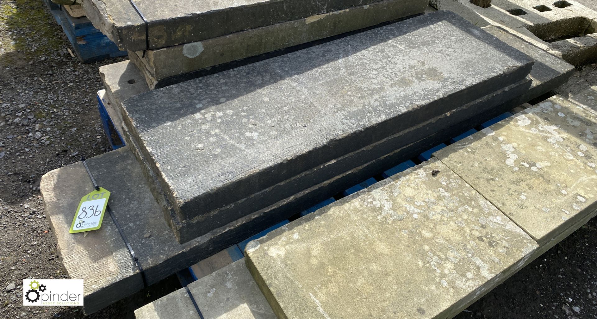 3 lengths original Victorian Yorkshire Stone Coping, 2.5in high x 14in wide x approx. 12.5ft total