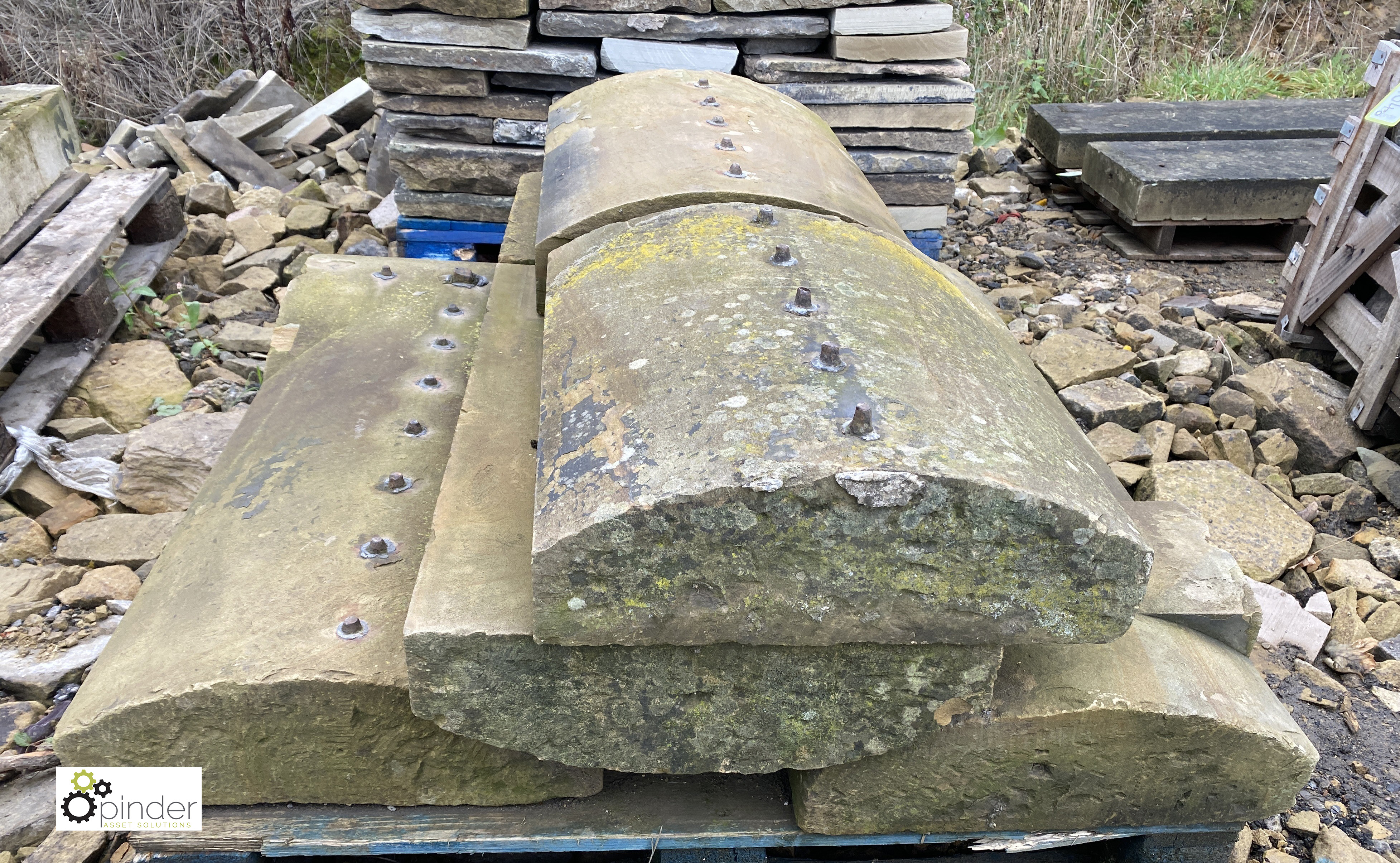 A pallet reclaimed Yorkshire Stone hog back Coping, 18in wide, approx. 15.8 linear feet (matching - Image 2 of 6