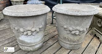 A pair large reconstituted stone Orange/Lemon Tree Pots, with fruit decoration, 22in high x 21in