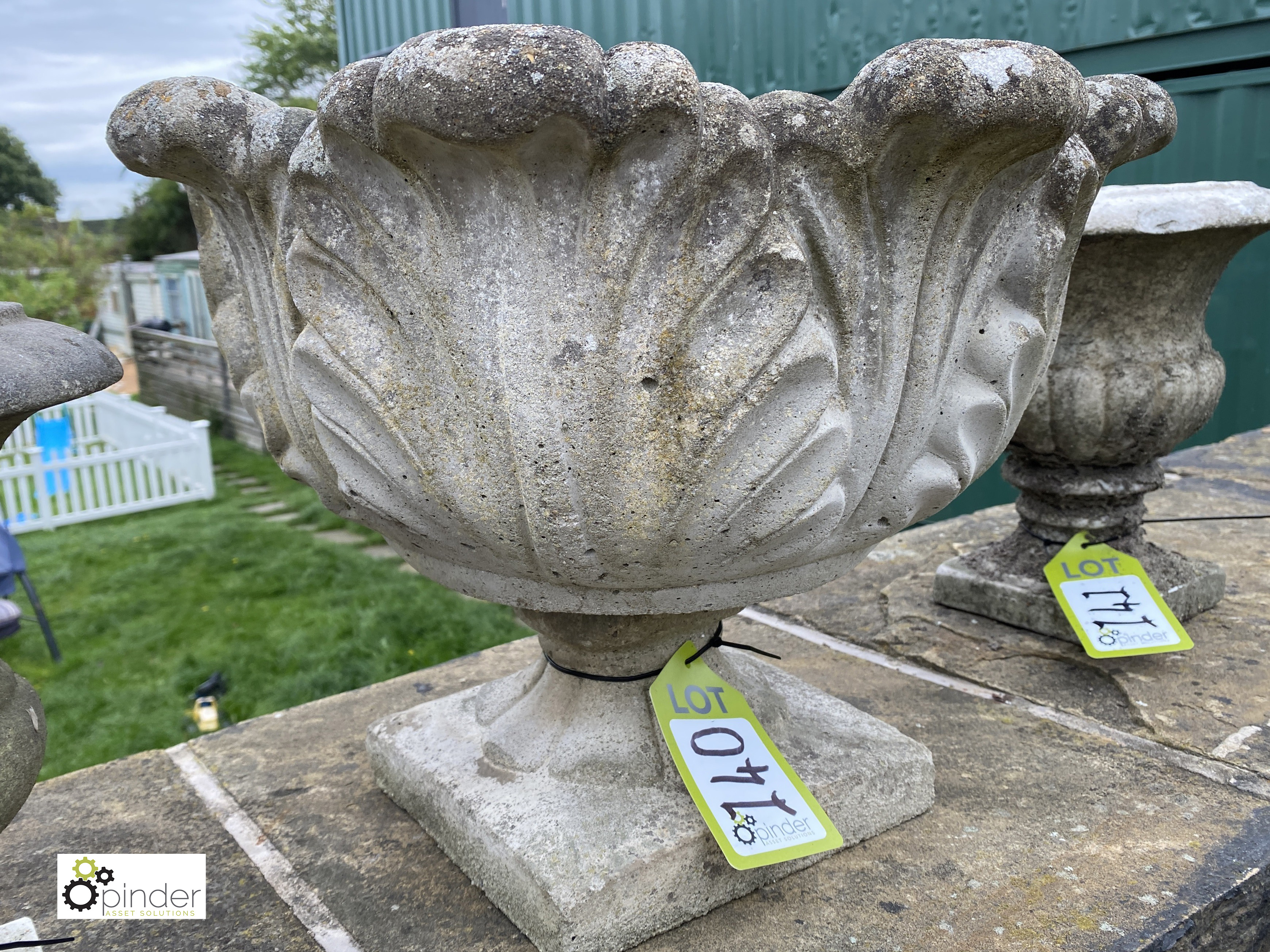 A reconstituted stone Urn, with acanthus leaf decoration, circa late 1900s, 14in high x 19in - Image 3 of 4