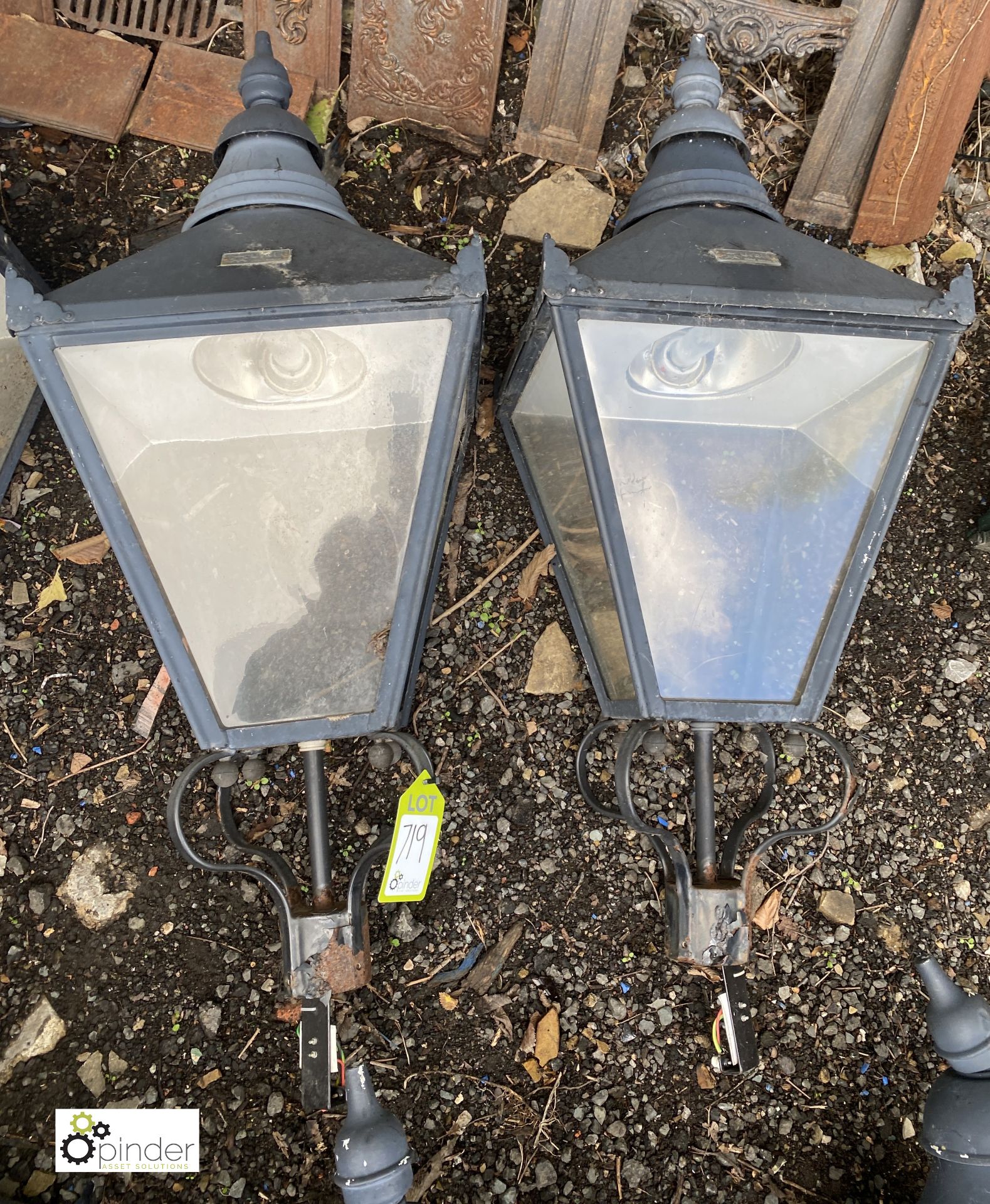 A pair Lantern Tops, complete with lamp post spider, 41in high x 18in x 18in
