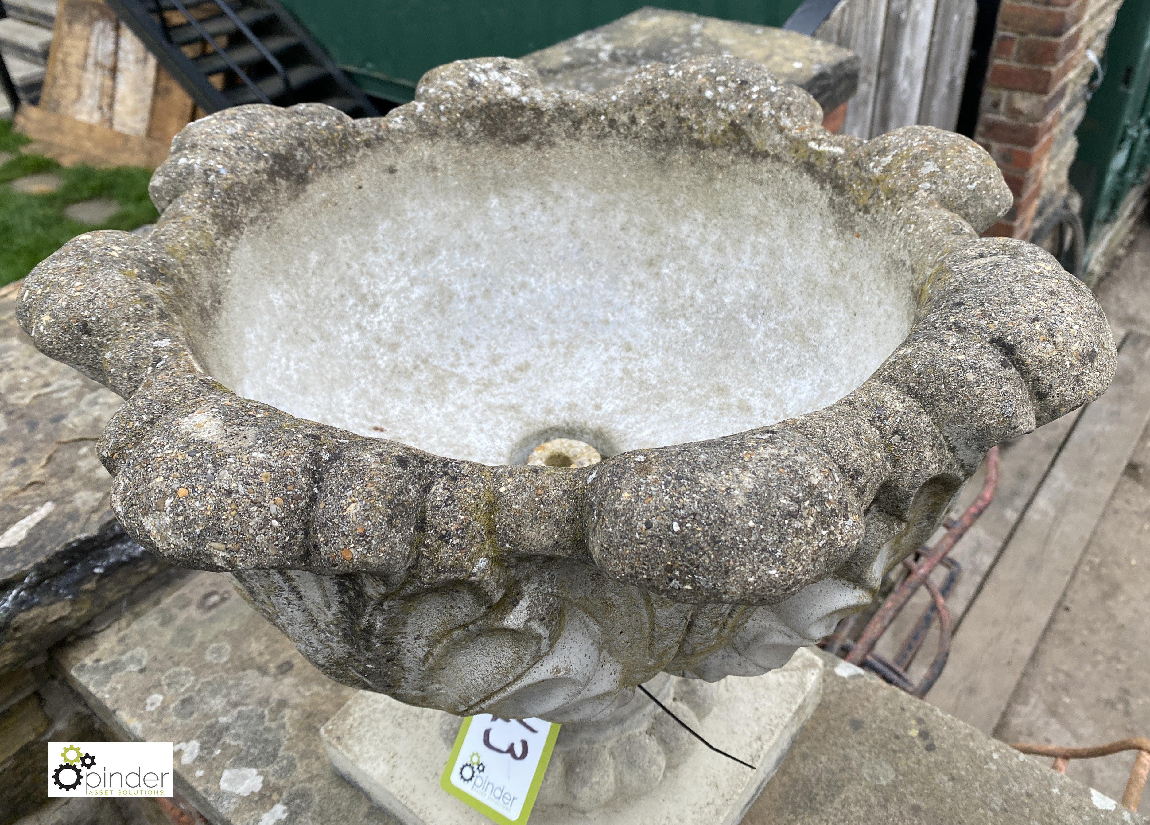 A reconstituted stone Urn, with acanthus leaf decoration, 17in high x 18in diameter - Image 3 of 4