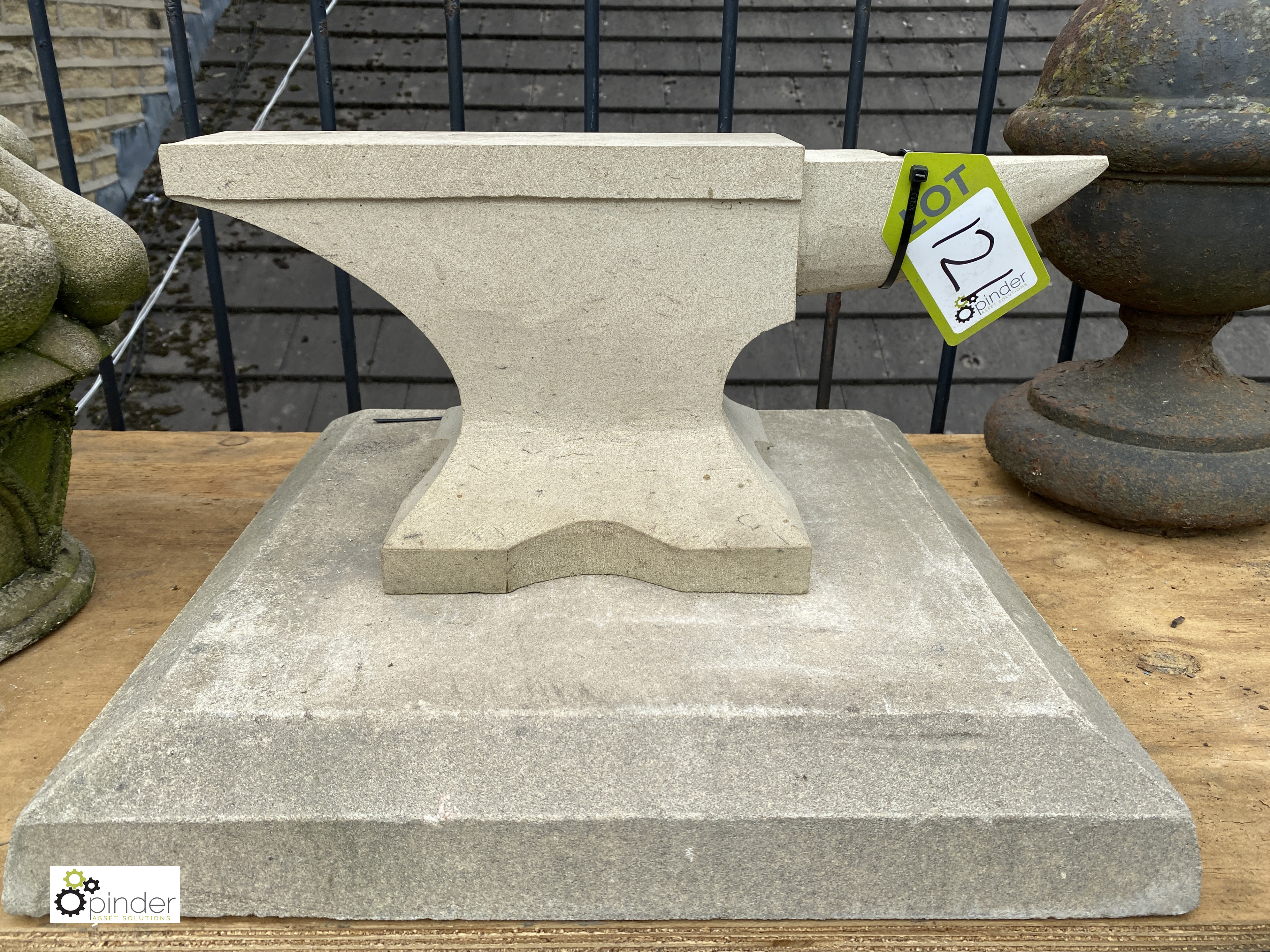 A pair hand carved Yorkshire Stone Anvil Pier Caps on plinths, 12in high x 19in x 19in - Image 2 of 6