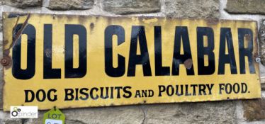 An antique enamel Sign ‘Old Calabar Dog Biscuits & Poultry Food’, 12in high x 36in wide