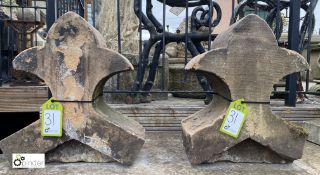 A pair antique carved Yorkshire Stone Fleur-de-Lis Finials, circa 1880, 20in high x 15in wide