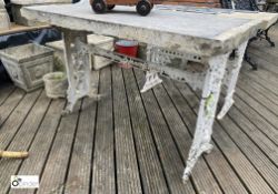 An original cast iron Conservatory Table Case, attributed to Coalbrookdale, with a reclaimed