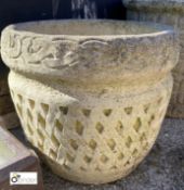 A round reconstituted Cotswold Stone lattice work Planter, 12in high x 12in diameter