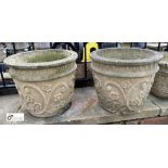A pair reconstituted stone Planters, with floral decoration, 12in high x 14in diameter
