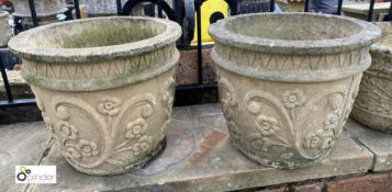 A pair reconstituted stone Planters, with floral decoration, 12in high x 14in diameter