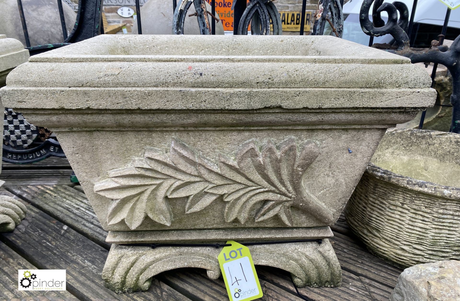 A pair hand carved Gritstone Planters, with decorative foliage design, 18in high x 24in wide x - Image 4 of 5