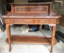 A French marble top mahogany Chiffonier, inlaid, 1