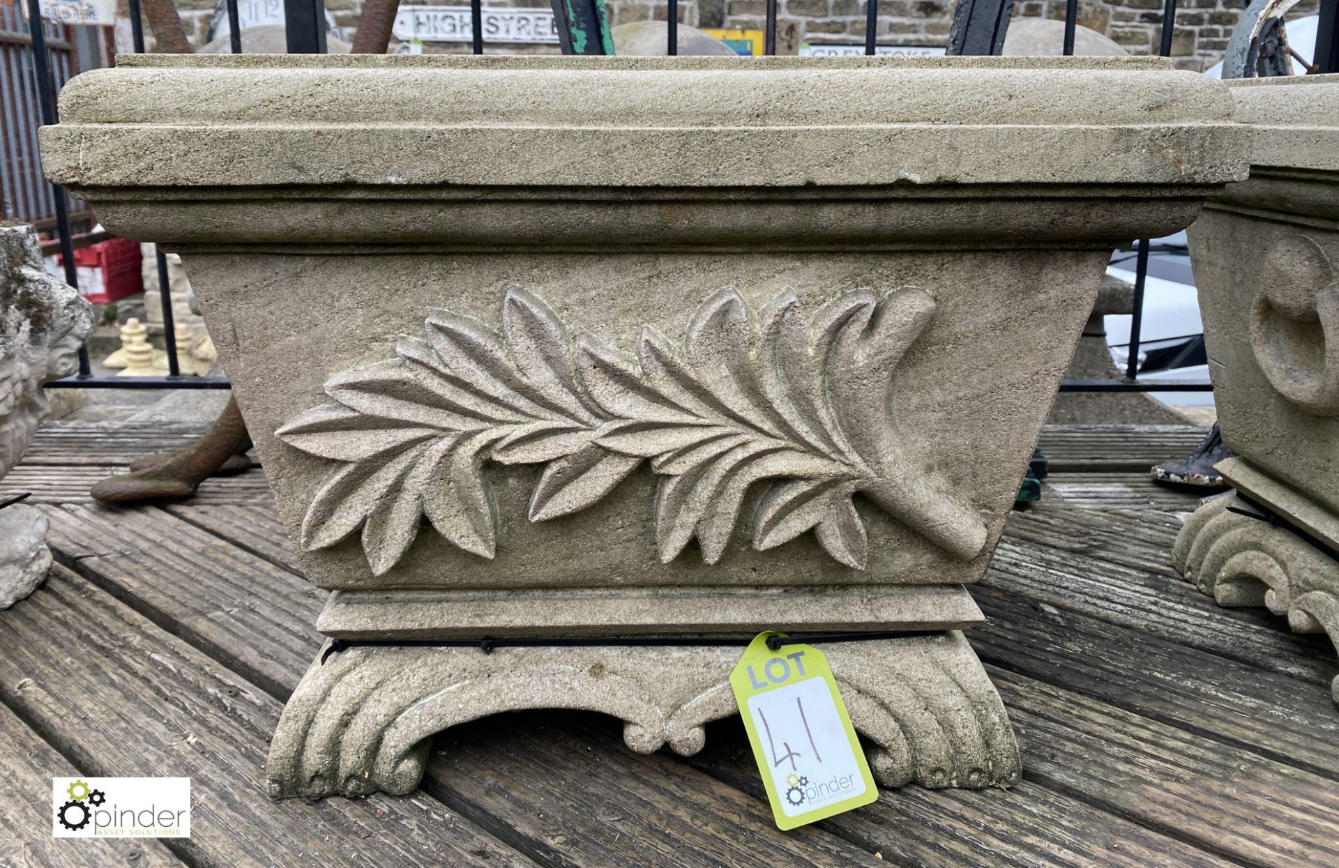 A pair hand carved Gritstone Planters, with decorative foliage design, 18in high x 24in wide x - Image 3 of 5