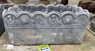 An original lead Planter, with rose thistle and shamrock decoration, 8in high x 9in wide x 17in