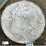 A statuary white marble Wall Plaque, with an owl and an angel with babes in arms, 'Night Angel After