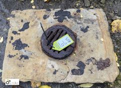 A Georgian Yorkshire Stone Drain Gully, with cast iron grate, 24in x 18in (Located at Deep Lane,