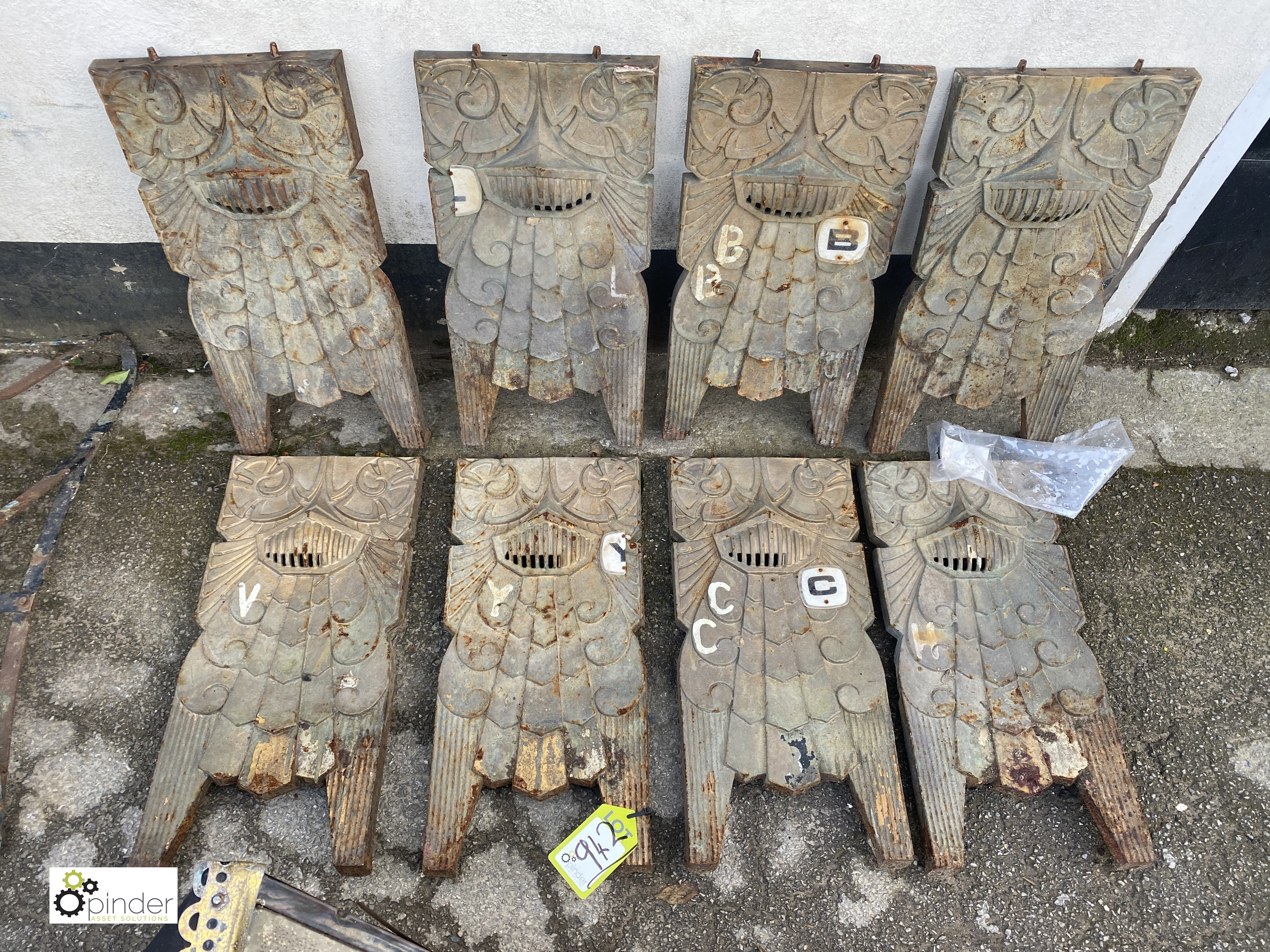 6 pairs Art Deco Cinema Seat Ends, from Odeon Pilgrim Street Cinema, Newcastle, 24in high x 11in