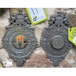 2 bronze Victorian Plaques, removed from a bank vault, maker’s mark ‘George Price’s Cleveland Works,