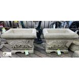 A pair hand carved Gritstone Planters, with decorative foliage design, 18in high x 24in wide x