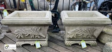 A pair hand carved Gritstone Planters, with decorative foliage design, 18in high x 24in wide x