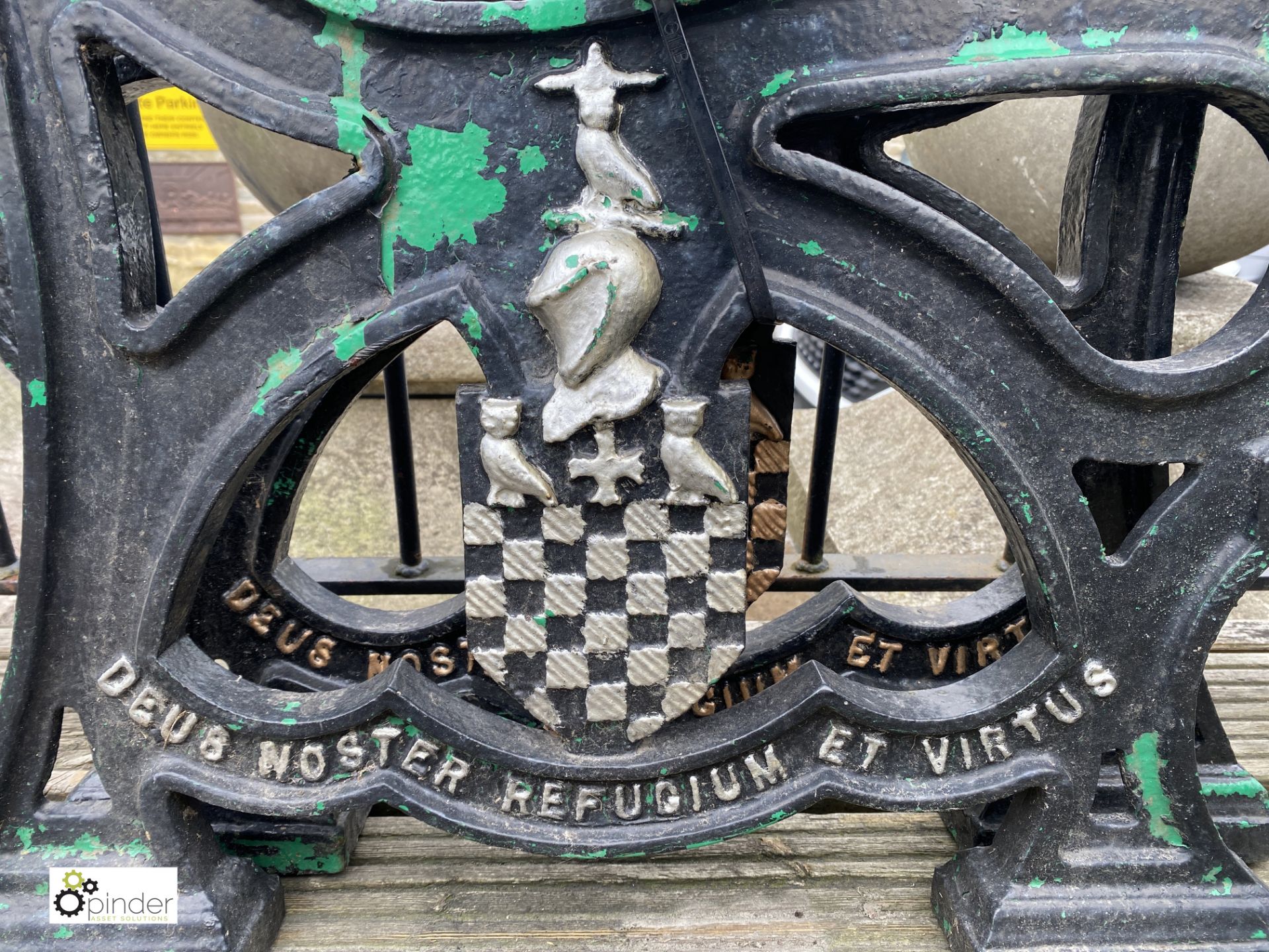 A pair original Victorian Bench Ends, depicting Dewsbury Coat of Arms, with Latin inscription ‘ - Image 2 of 4