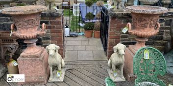 A pair large reconstituted stone Campania Urns, on plinths, in the style of A Handyside, circa