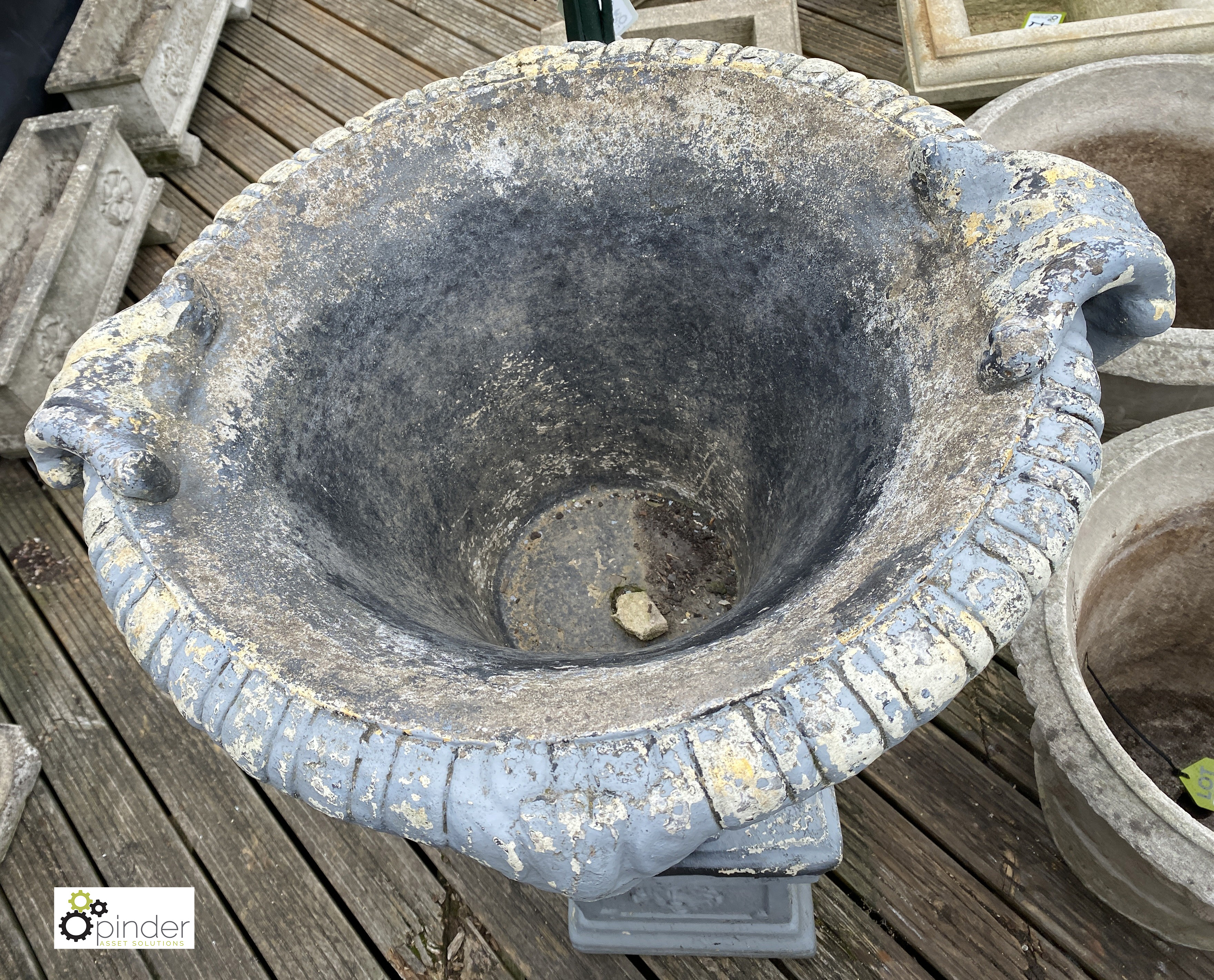 A reconstituted stone Campania Urn on plinth, with fluted and classical decoration, 44in high x 26in - Image 3 of 7