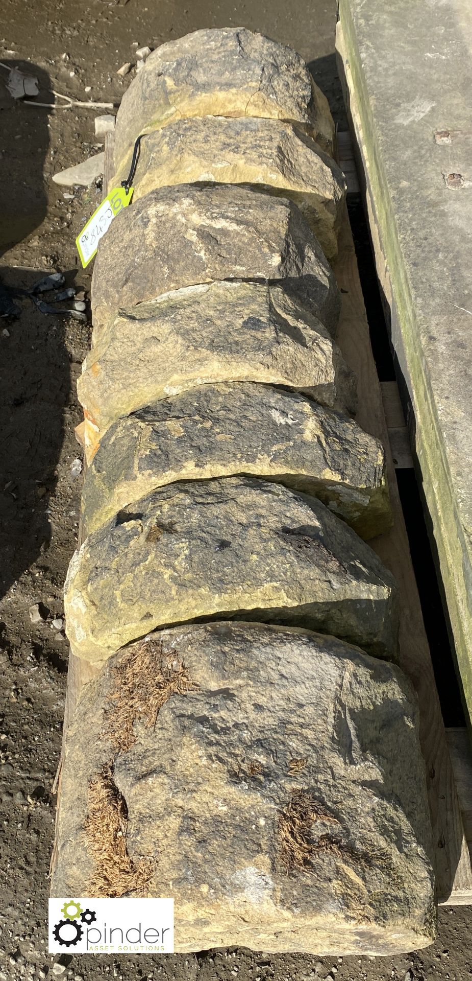 A run reclaimed Victorian Yorkshire Stone half-round Copings, 6in high x 12in wide x 46in long - Image 5 of 6