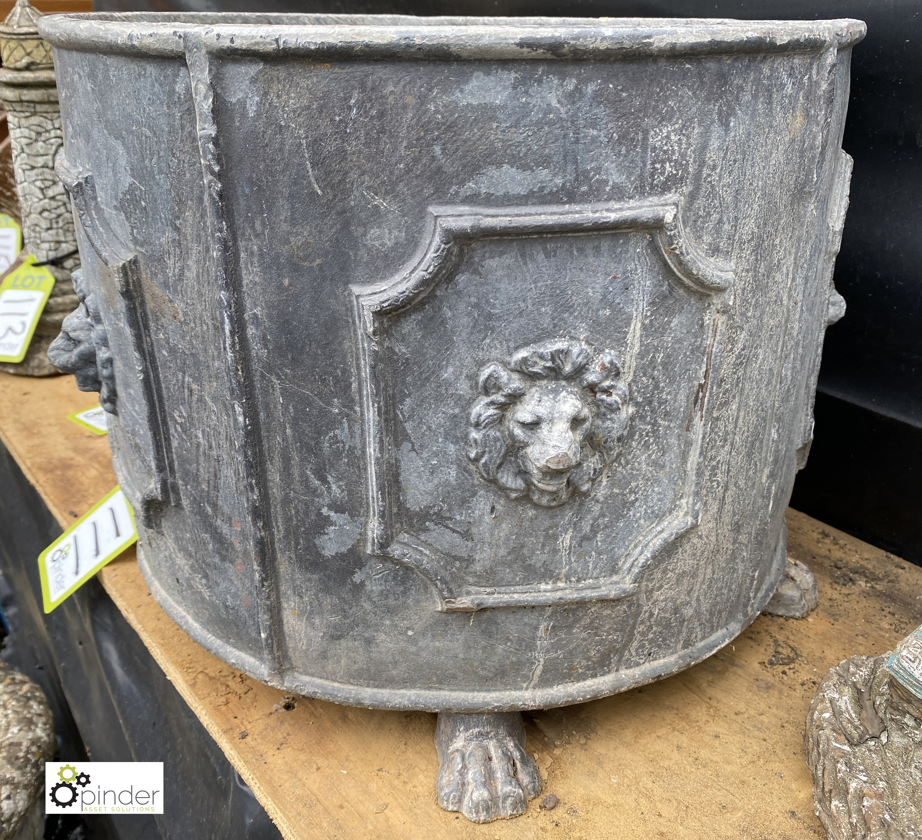 An Edwardian style round lead Planter, with lion’s paw bracket feet, 14in high x 16in diameter - Image 3 of 5