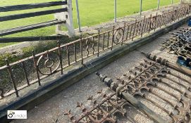 A run Edwardian wrought iron Railings, on Yorkshire Stone coping, 20in high x approx. 20ft long