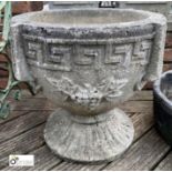 A large reconstituted stone Urn, with Greek key and classic decoration, 21in high x 23in diameter