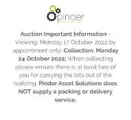 Auction Important Information - Viewing: Monday 17 October 2022 by appointment only; Collection: