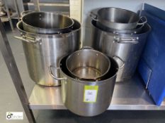 12 various Cooking Pots (to undershelf and preparation table)