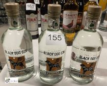 3 Bottles Dartmoor Black Dog Gin, 46%, 70cl