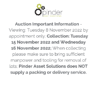 Auction Important Information - Viewing: Tuesday 8 November 2022 by appointment only; Collection: