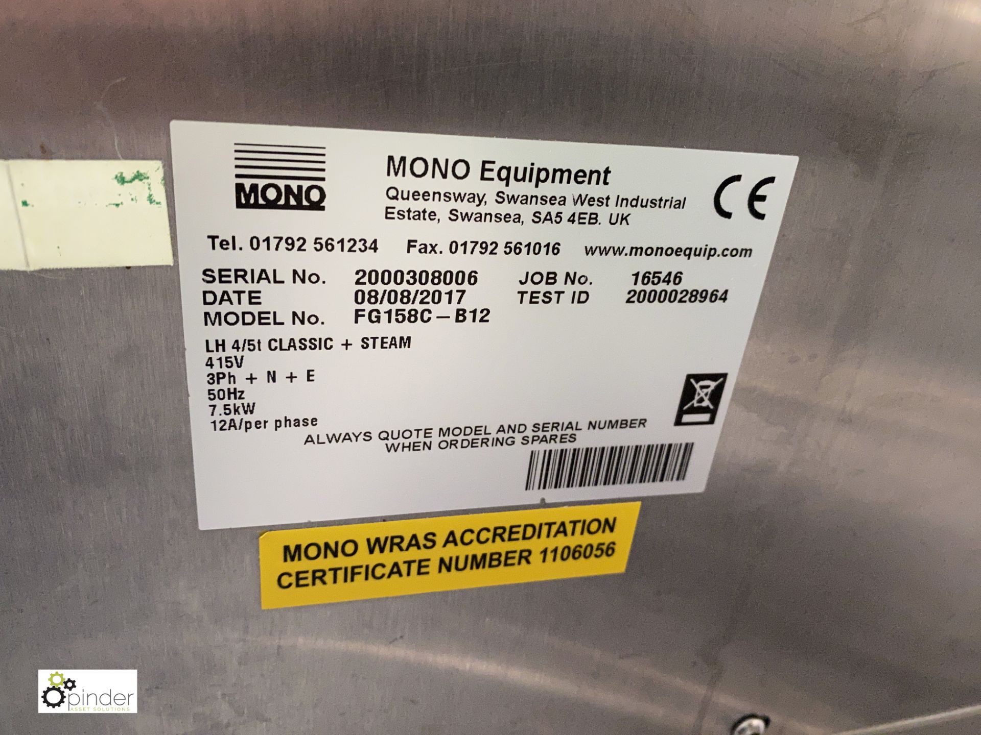 Mono BX Classic FG158C-B12 5-tray Baking Oven, 415volts, integrated with Mono FG177-S02T prover, - Image 4 of 9