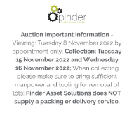 Auction Important Information - Viewing: Tuesday 8 November 2022 by appointment only; Collection: