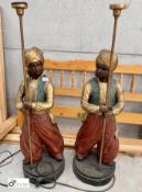 Pair Indian Figures holding light pole, 1230mm