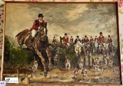 Oil on canvas ‘Horse and Hounds’, in wood frame, 860mm x 630mm