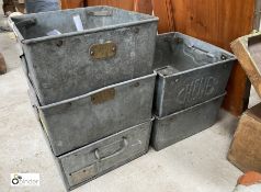 5 reclaimed Tote Trays, 300mm x 300mm x 150mm deep