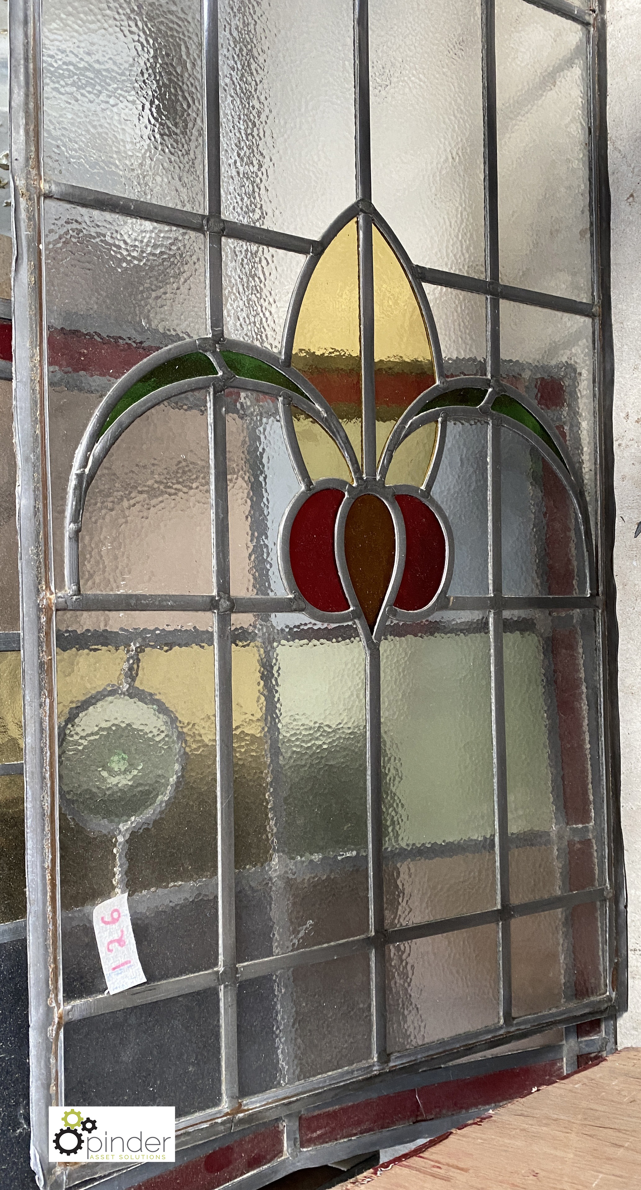 A period salvaged Floral Door/Side Panel, with coloured glass lead window, 1130mm high x 420mm wide - Image 2 of 4