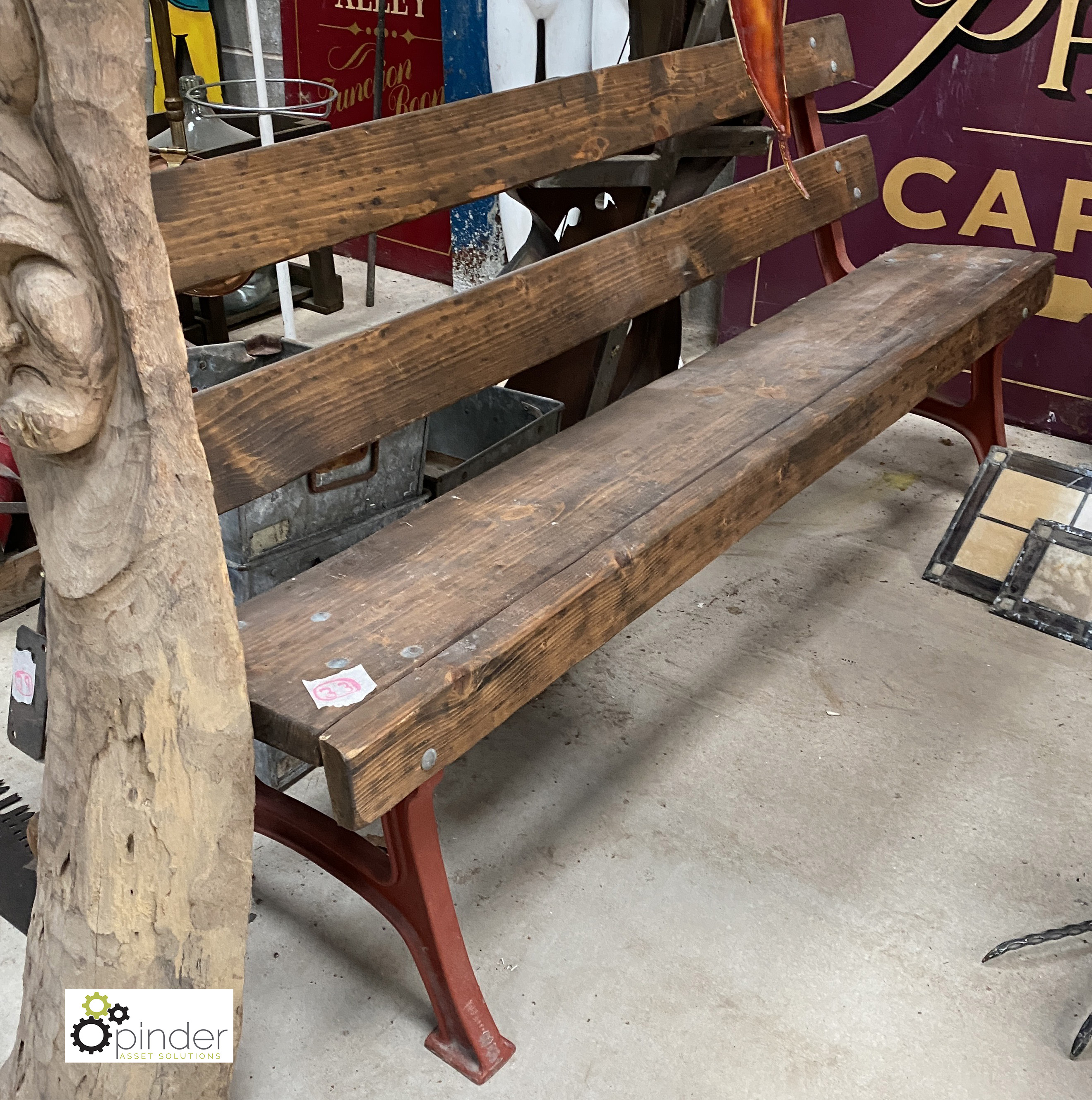 A restored cast iron Railway Platform Bench, circa 1890s, seat height 400mm, 1550mm wide, bench back - Image 2 of 4