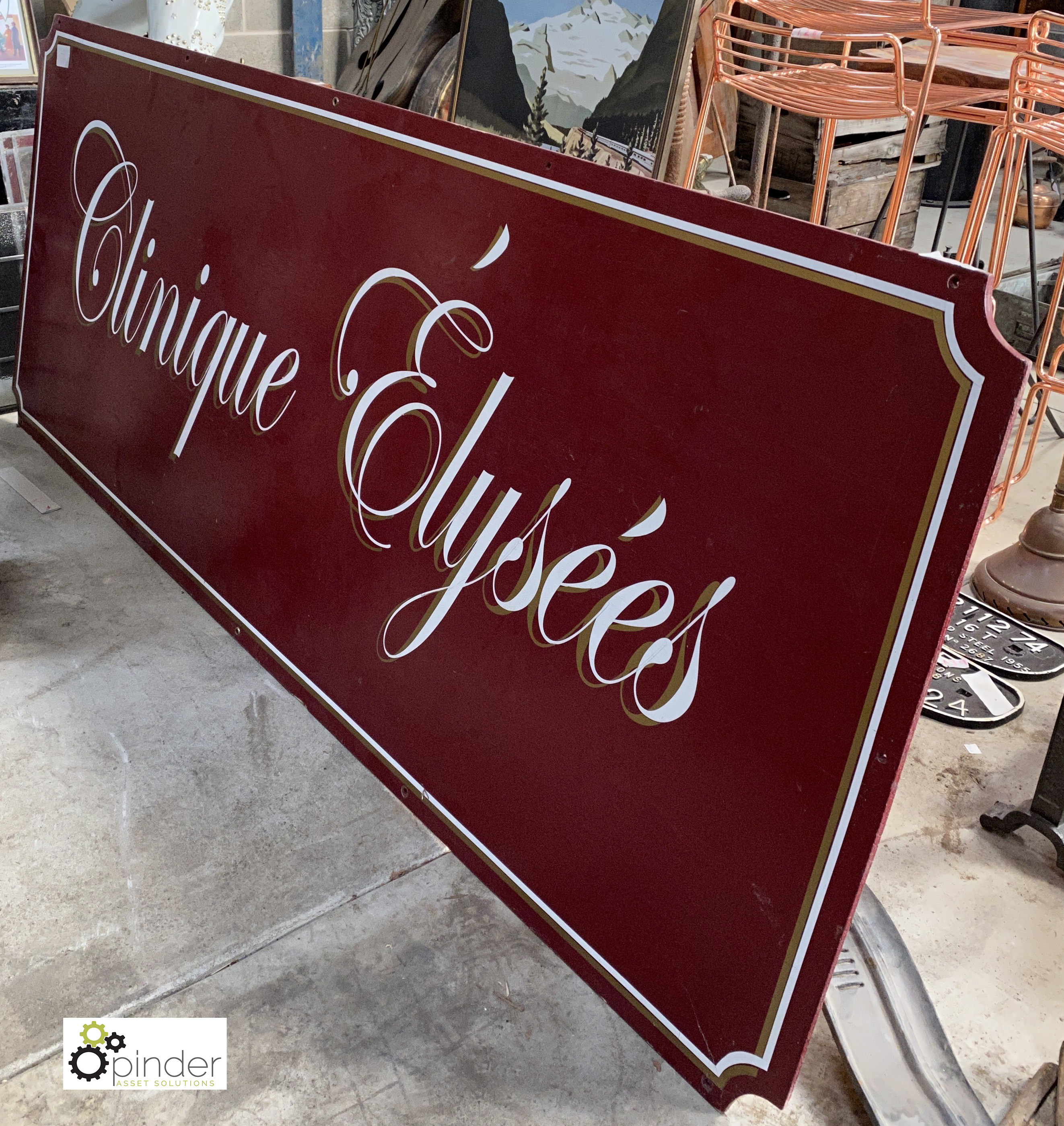 A wooden painted French Advertising Sign ‘Clinique Elysees’, 800mm high x 2010mm long - Image 3 of 4