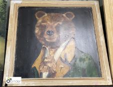 A Painting of a Brown Bear in a smoking jacket on reclaimed timber, 900mm high x 880mm wide