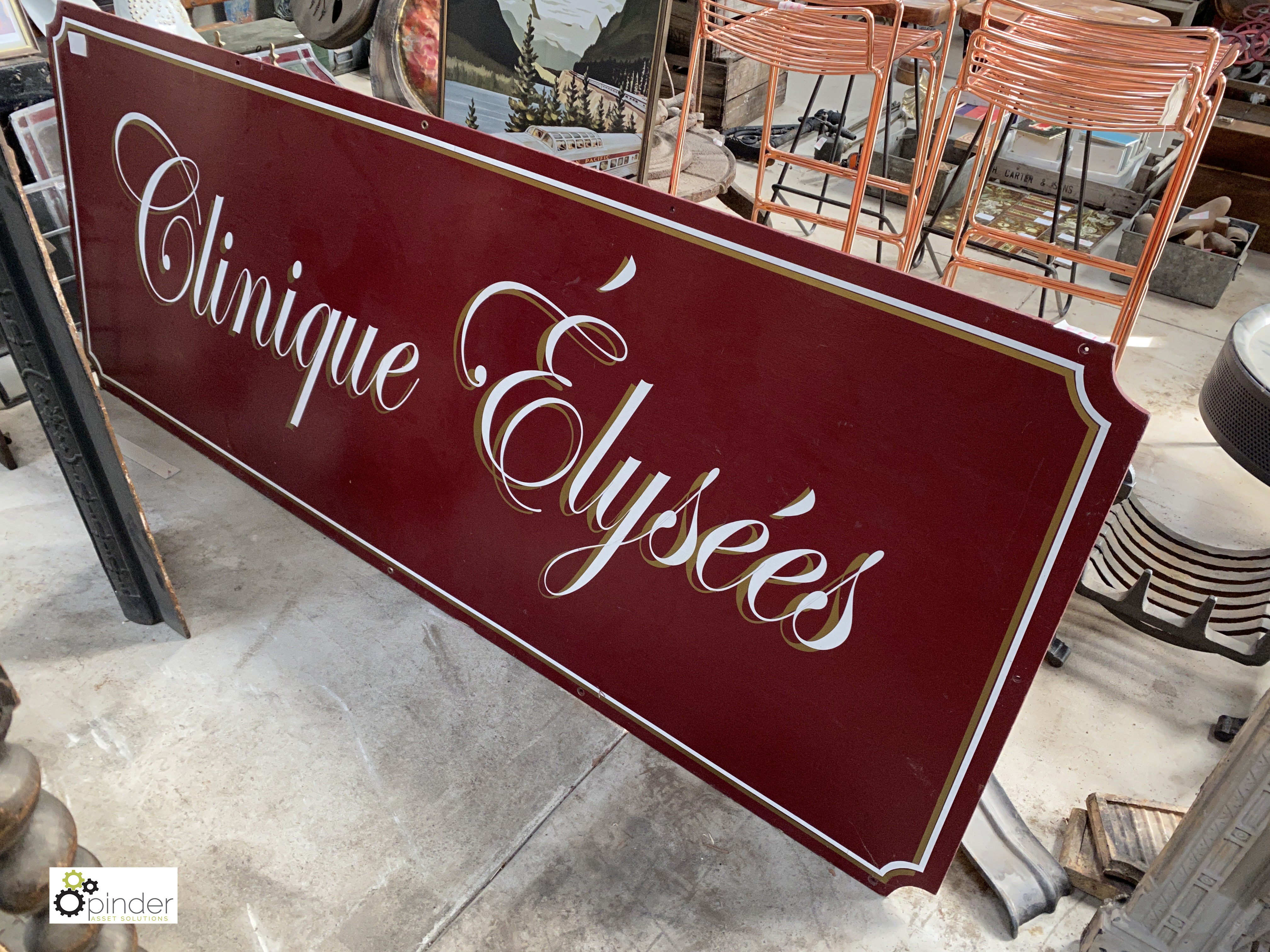 A wooden painted French Advertising Sign ‘Clinique Elysees’, 800mm high x 2010mm long - Image 2 of 4