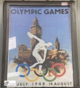 A vintage framed London Olympics 1948 Poster, 770mm high x 580mm wide