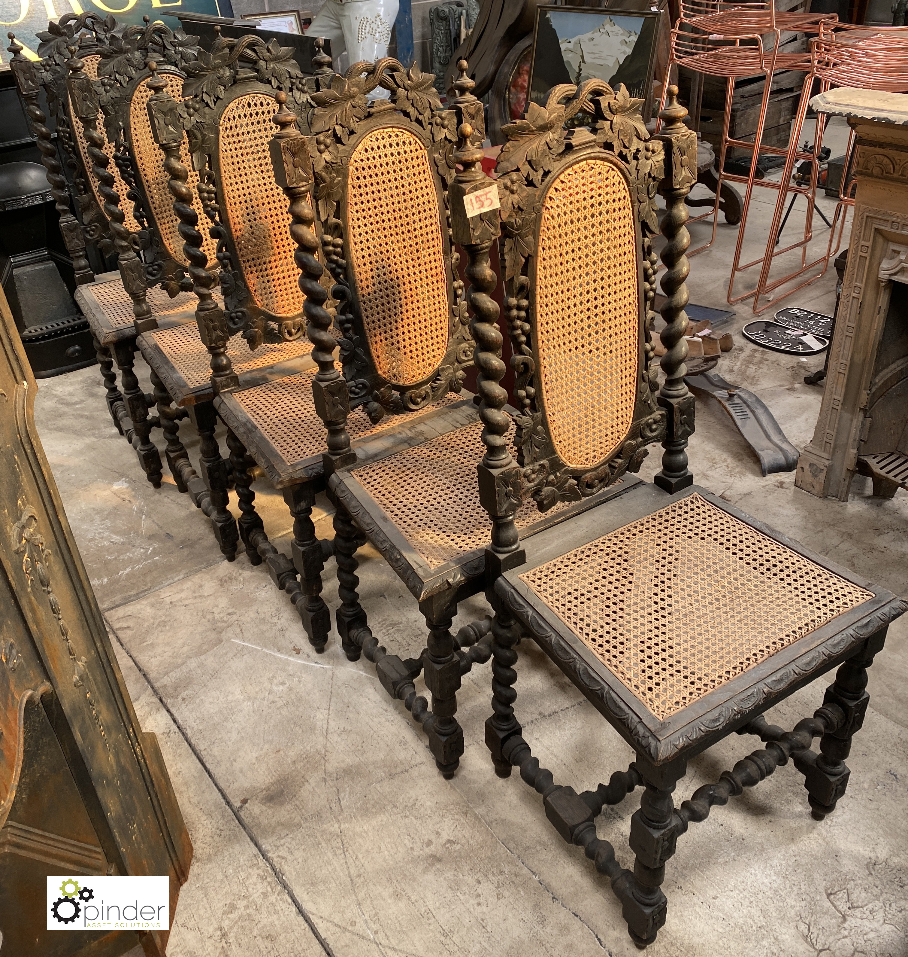 Set of 5 antique oak barley twist carved Dining Chairs, circa 1880s, 1130mm high x 450mm wide x - Image 7 of 8