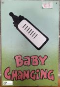 A hand painted Sign ‘Baby Changing’ on timber, 410mm x 280mm