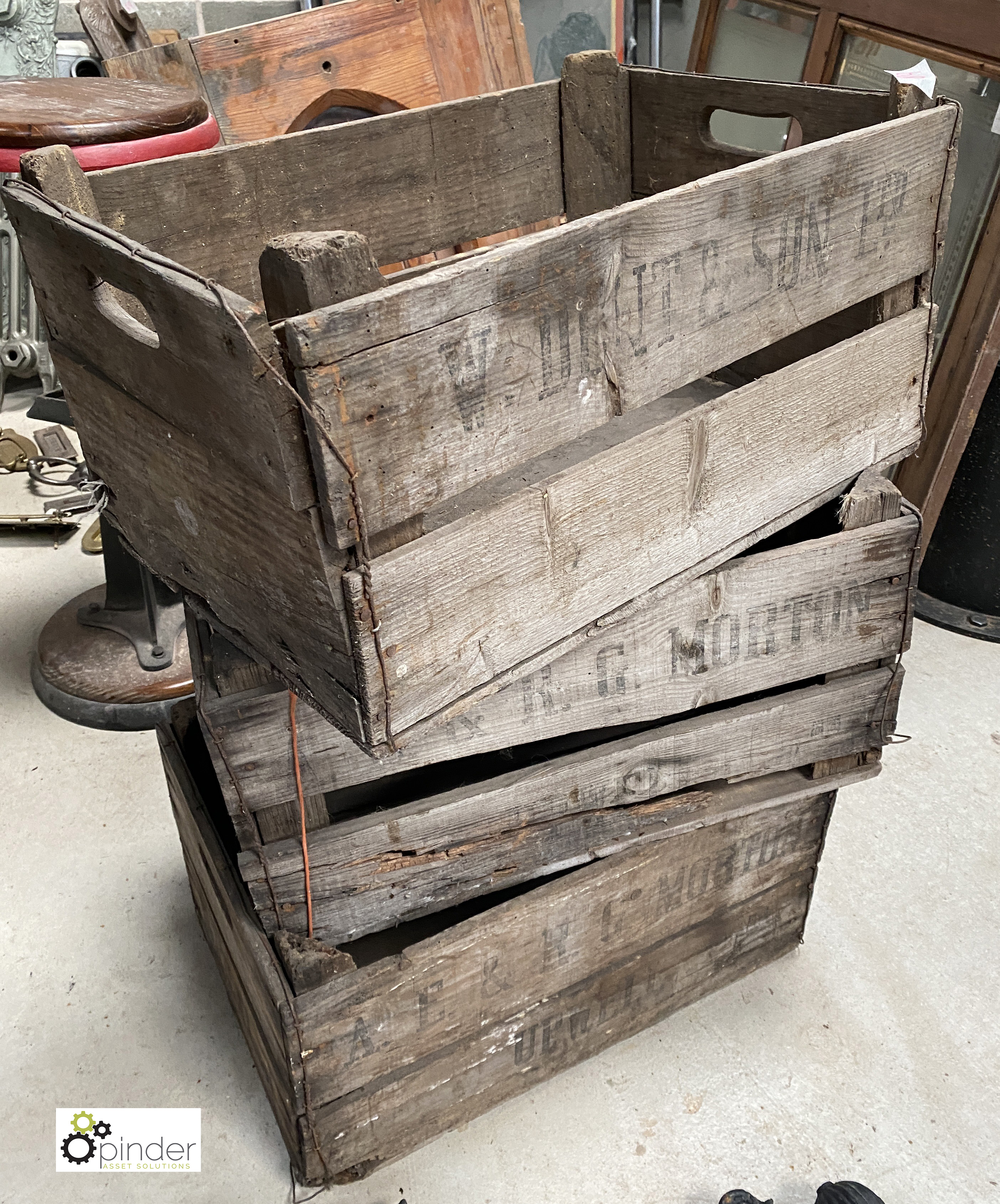 3 vintage wooden Dairy Crates, 550mm long x 370mm wide x 270mm deep