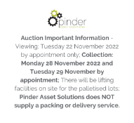 Auction Important Information - Viewing: Tuesday 22 November 2022 by appointment only; Collection: